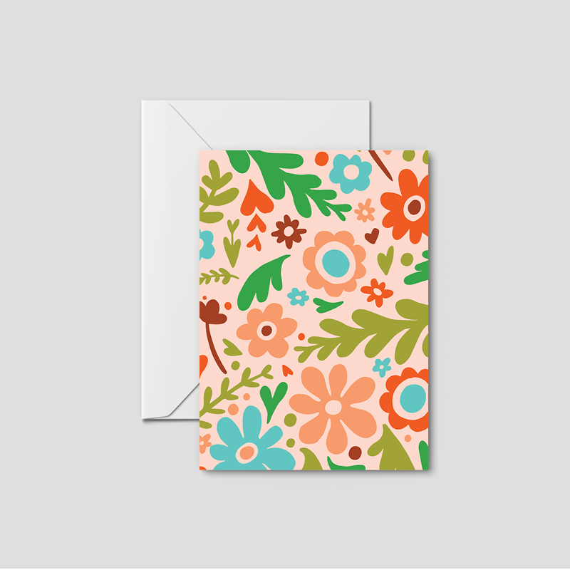 Tossed Spring Floral Pattern Greeting Card
